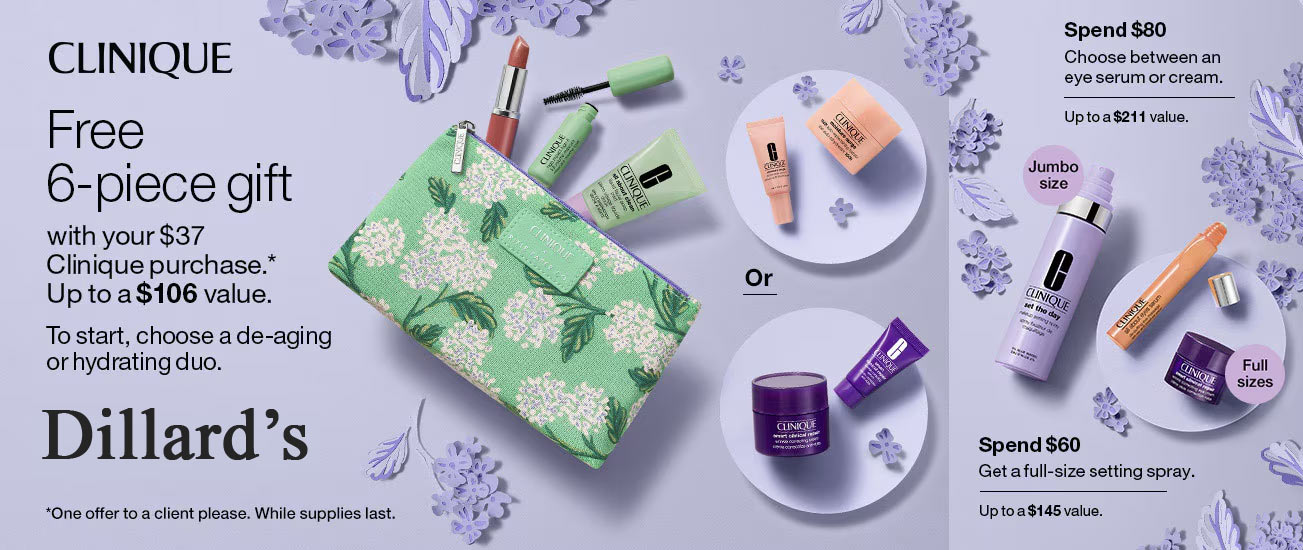 Clinique Bonus Time 6-piece gift with purchase at Dillard's